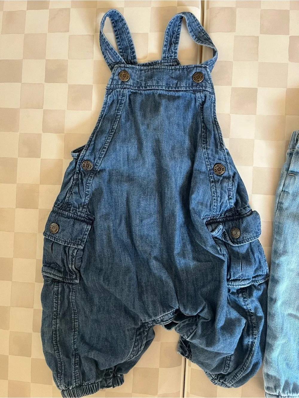 NWOT Set of 2 Kids Baby Gap Denim Overalls - Blue and Light Blue - 6-12 months